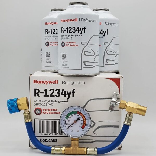 Honeywell R-1234yf Refrigerant – 3 Cans (8oz Each) with HD Brass Can Tap – Made in USA